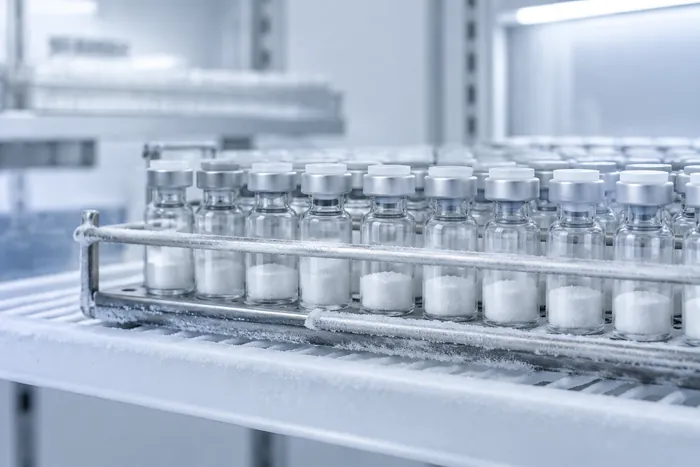 Vials with lyophilisate in cold storage